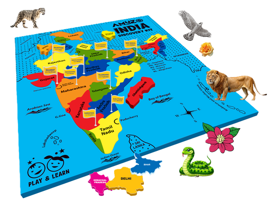 India Discovery Kit – 3D Map Puzzle, flags, stickers, chart