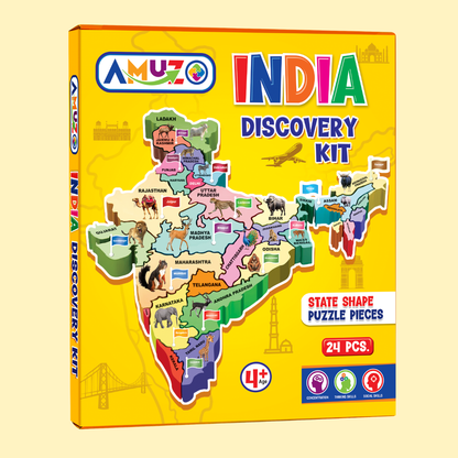 India Discovery Kit – 3D Map Puzzle, flags, stickers, chart