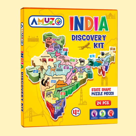 India Discovery Kit – 3D Map Puzzle, flags, stickers, chart