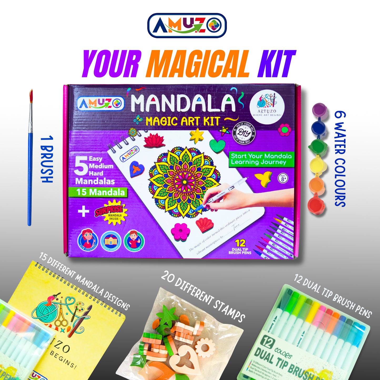 Mandala Magic Art Kit – DIY Craft Set with Brush Pens & Stamps