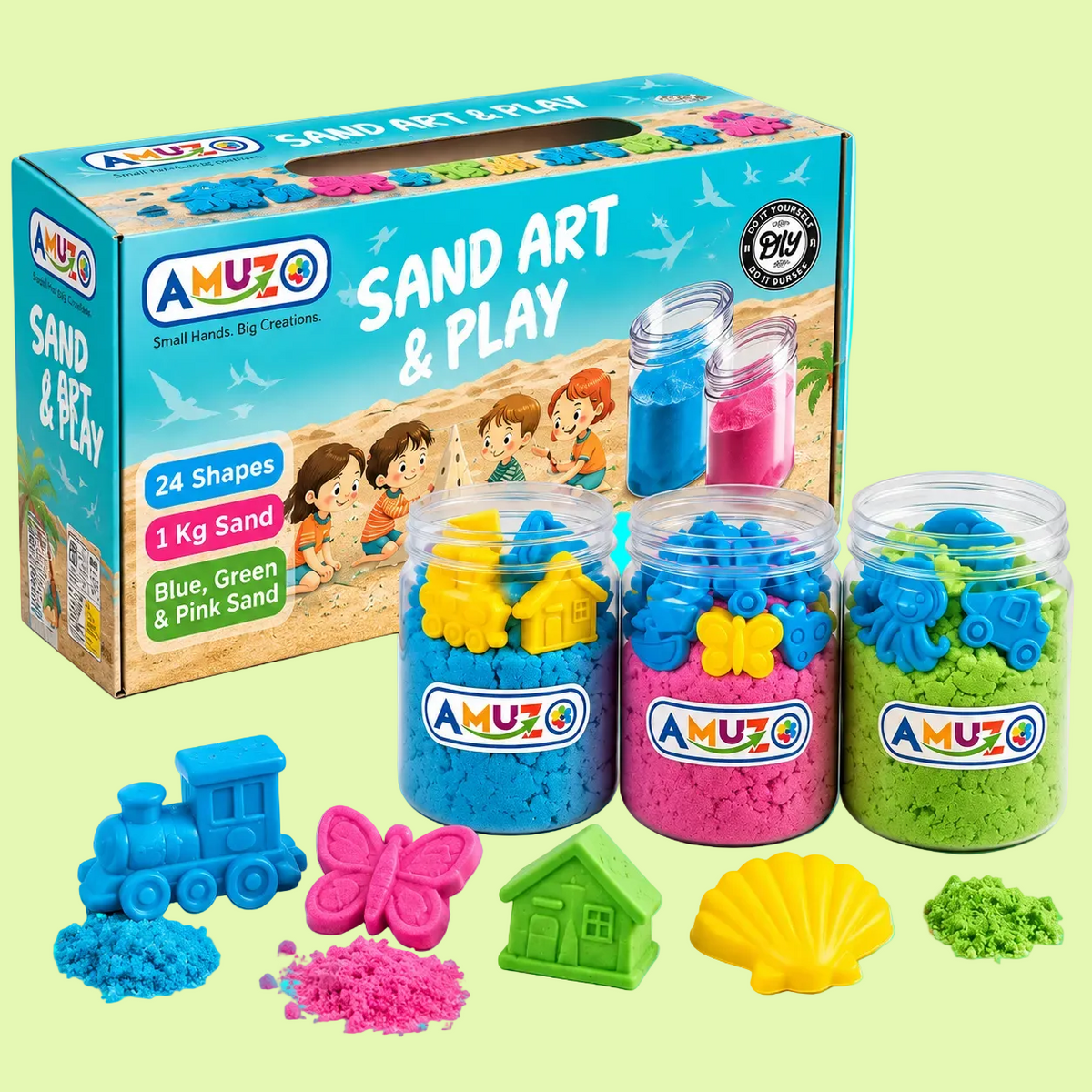 Sand Art and Play – 3 Colors kinetic sand | 24 shapes | 1kg kinetic sand