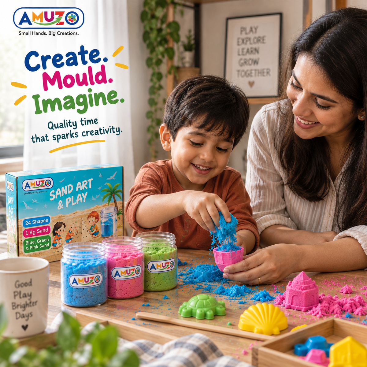 Sand Art and Play – 3 Colors kinetic sand | 24 shapes | 1kg kinetic sand