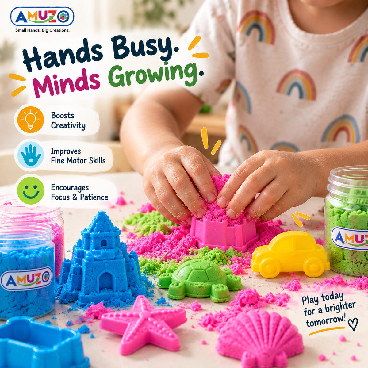 Sand Art and Play – 3 Colors kinetic sand | 24 shapes | 1kg kinetic sand