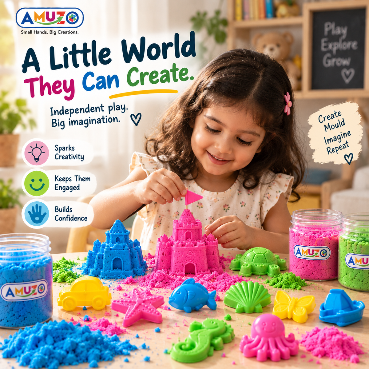 Sand Art and Play – 3 Colors kinetic sand | 24 shapes | 1kg kinetic sand