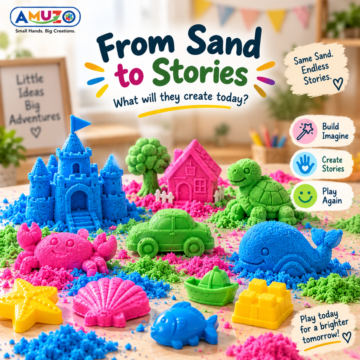 Sand Art and Play – 3 Colors kinetic sand | 24 shapes | 1kg kinetic sand