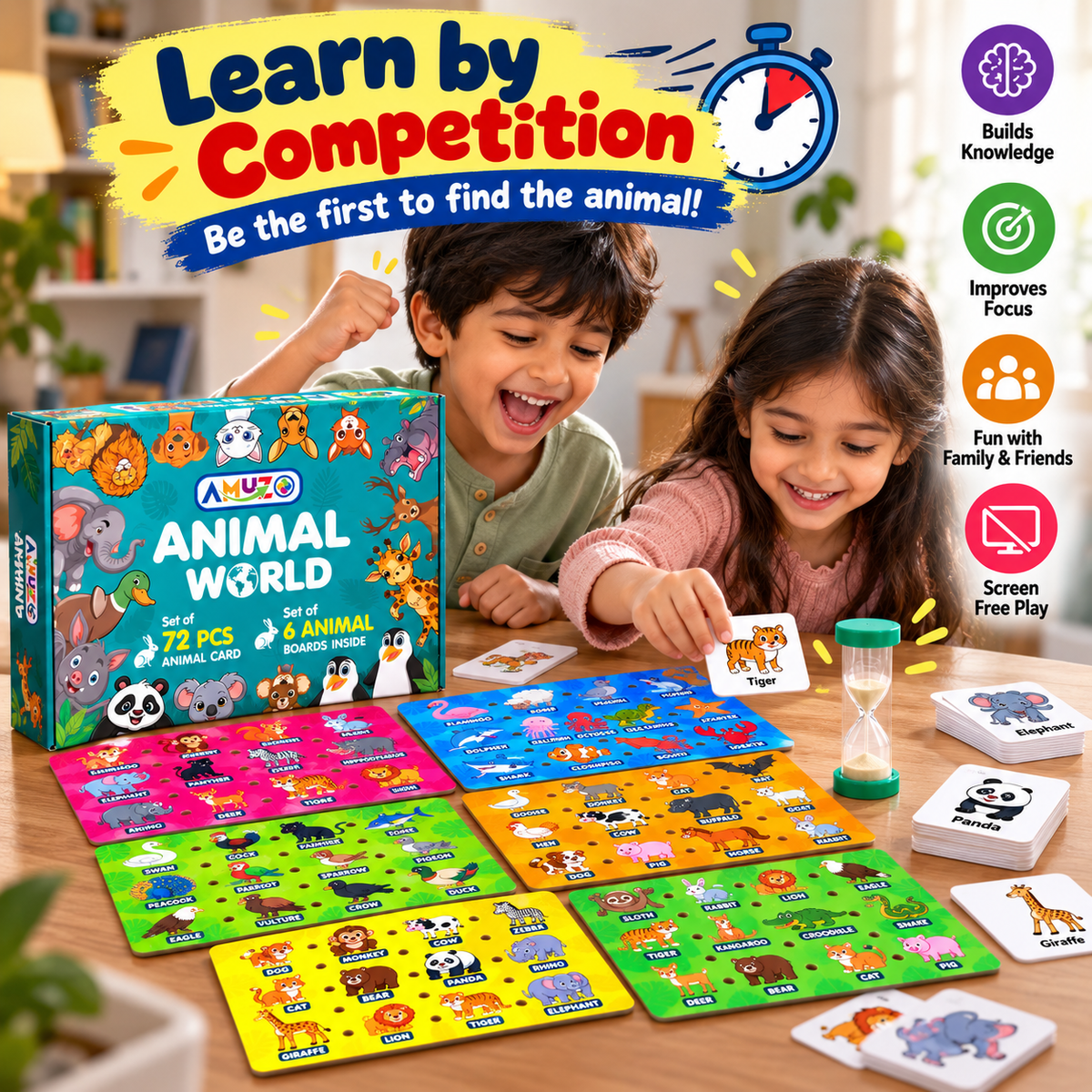 Animal World – Learn 72 animals | Puzzle, flash cards and timer